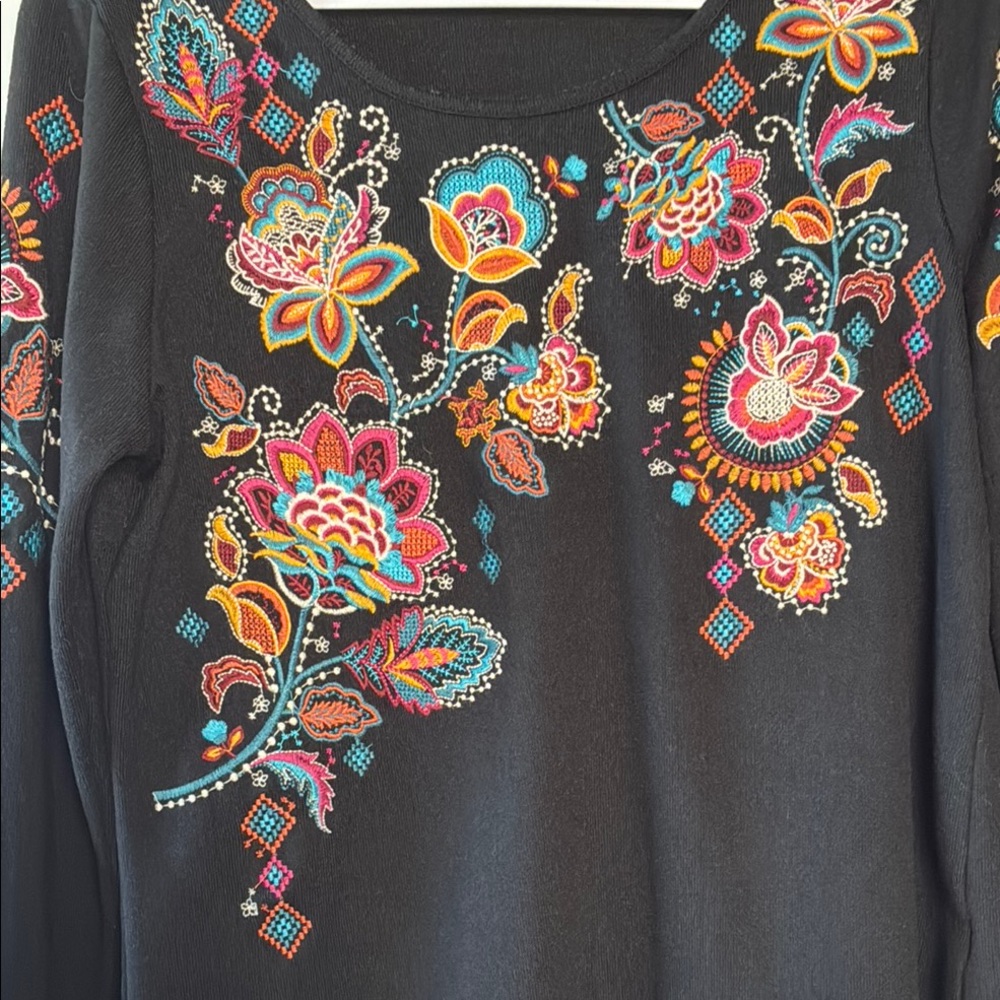 Savanna Jane Knit Black Sweater Top with Colorful Floral Embroidery - Picture 2 of 9